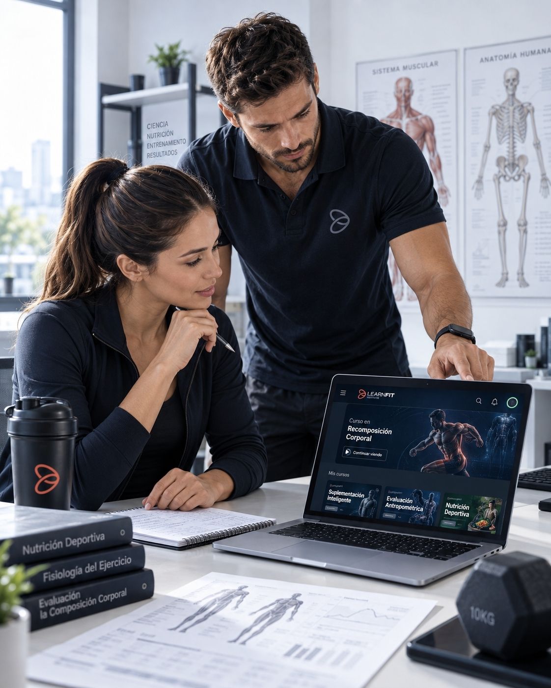 Profesional de nutrición y ciencias del deporte realizando formación online con LearnFit Institute